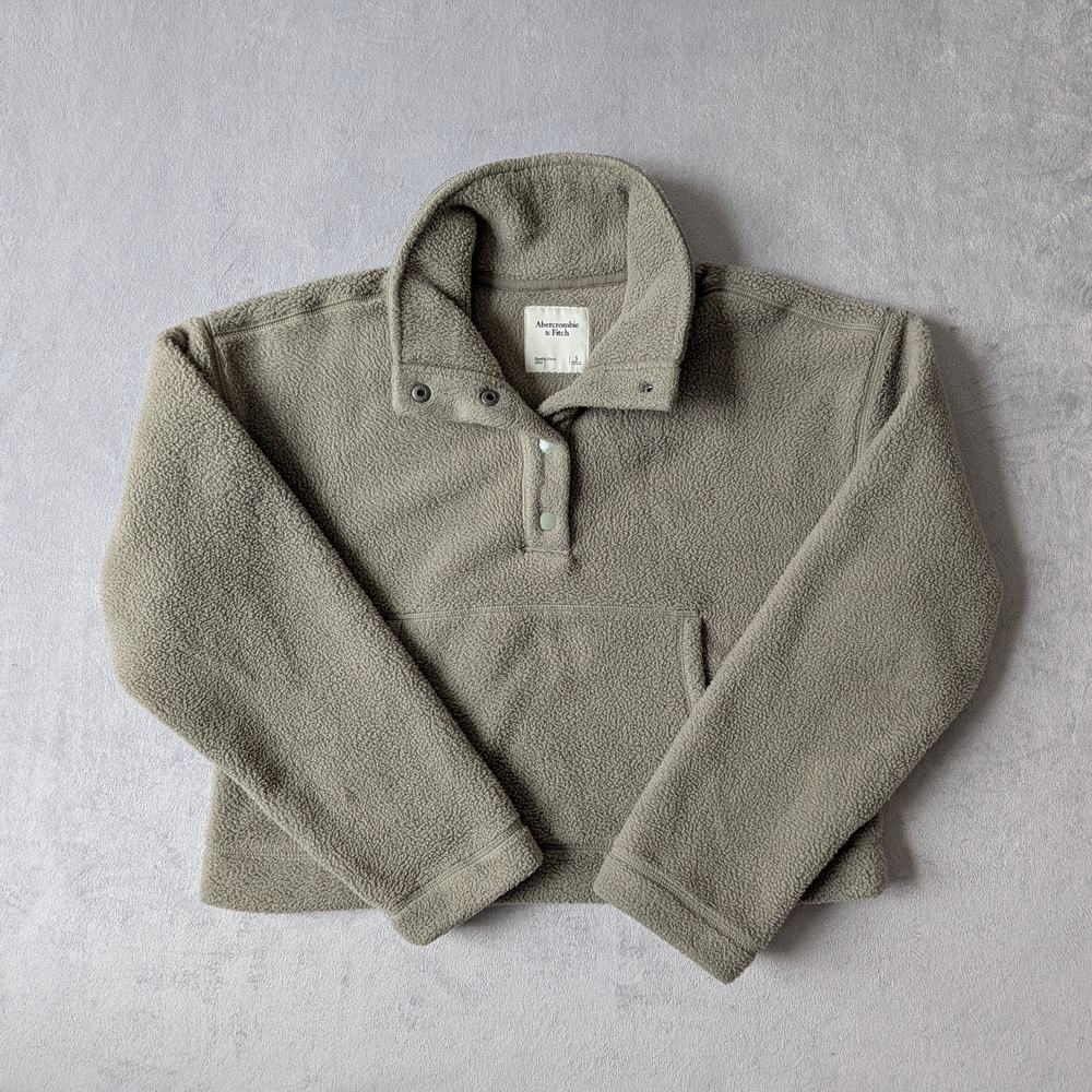 Abercrombie & Fitch Sherpa Fleece Sweater Pullover Women's Small Green  Cropped